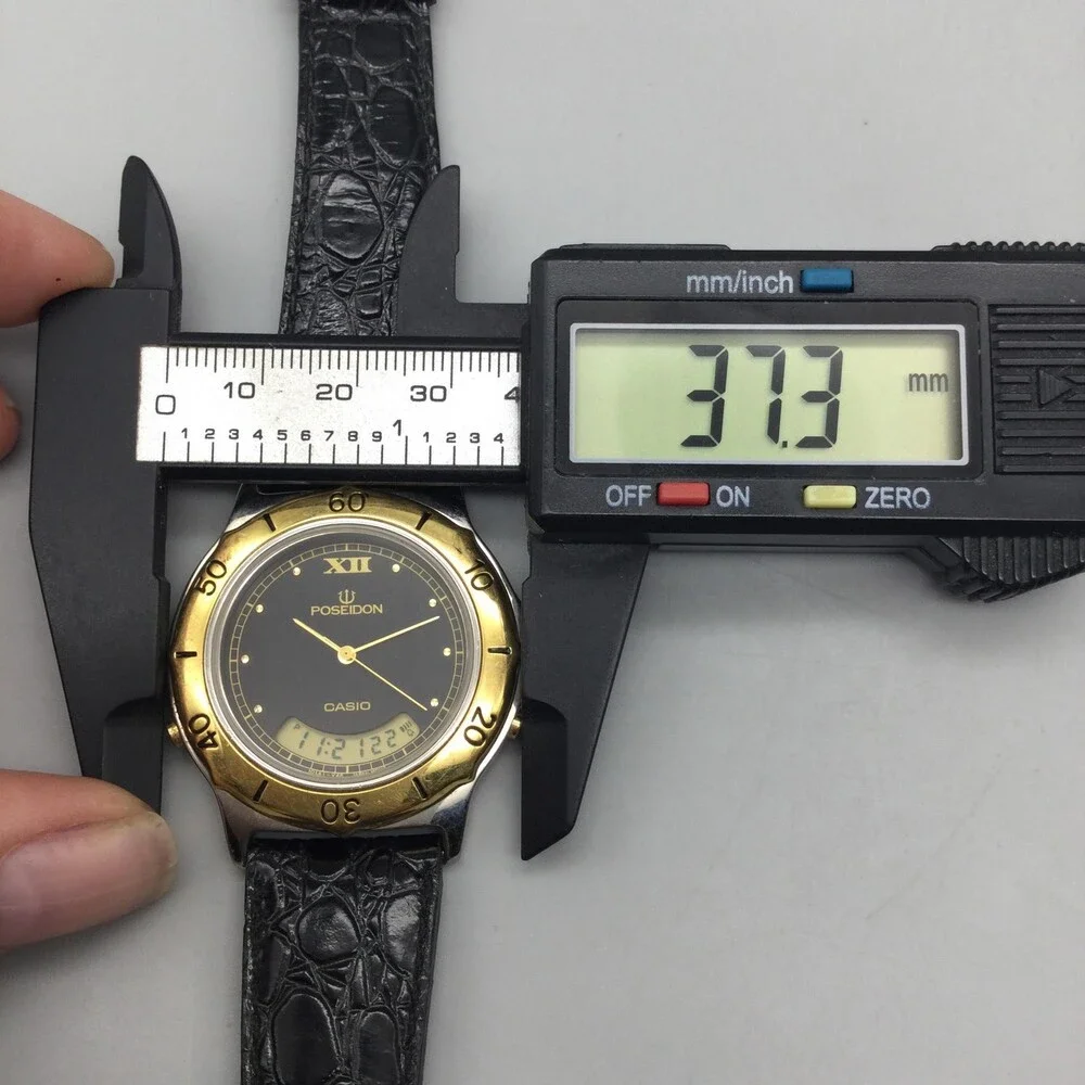 Vintage Casio Poseidon Mens Watch 37mm Black Dial 388 PMW-500 New Battery